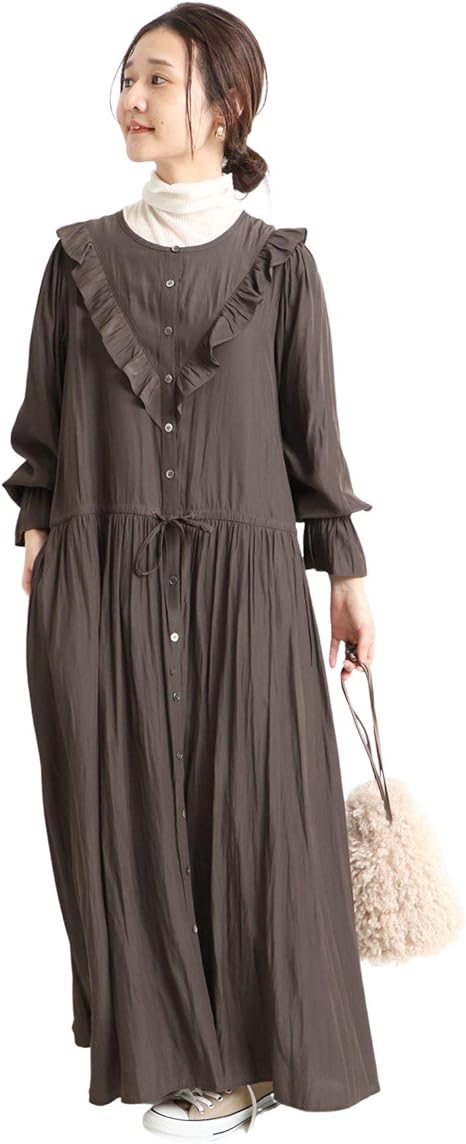 Amazon Co Jp スローブイエナ 割繊フリルワンピース フリー ブラウン 服 ファッション小物