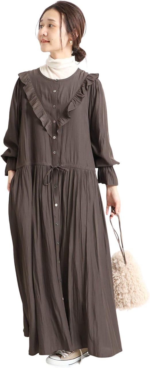 Amazon Co Jp スローブイエナ 割繊フリルワンピース フリー ブラウン 服 ファッション小物