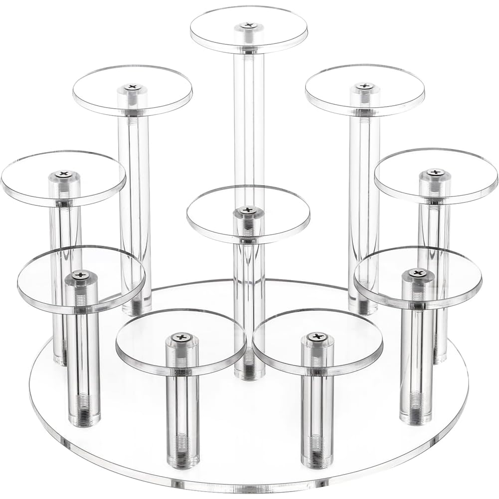 CTRLZS Acrylic Display Stand for Countertop Decoration, 10 Tier Round, Clear Organizer for Jewelry, Figures, Perfume,Cupcake