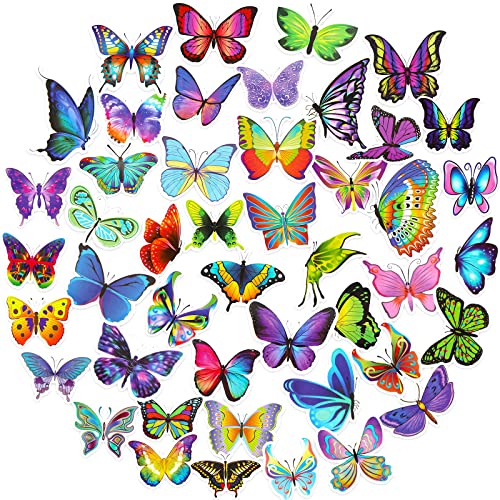 50 Pcs Autocollants Papillons en Vinyle Étanche Autocollant Papillon Coloré de Voiture Décalcomanie de Papillons Imperméable Sticker de Papillon Décoratif pour...