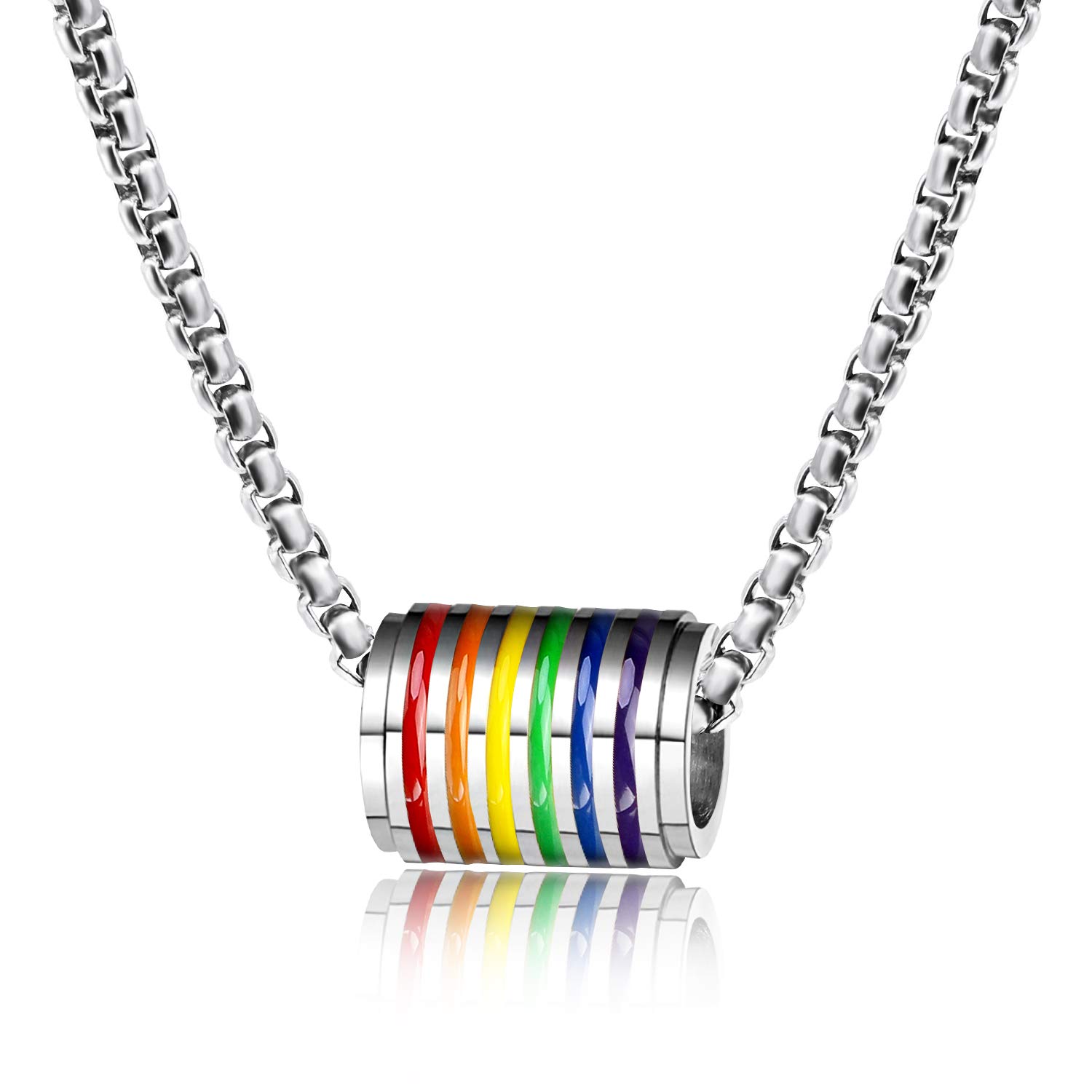 PHOGARY Gay Pride LGBT naszyjnik, tęczowy koralik wisiorek biżuteria z łańcuszkiem (stal nierdzewna)