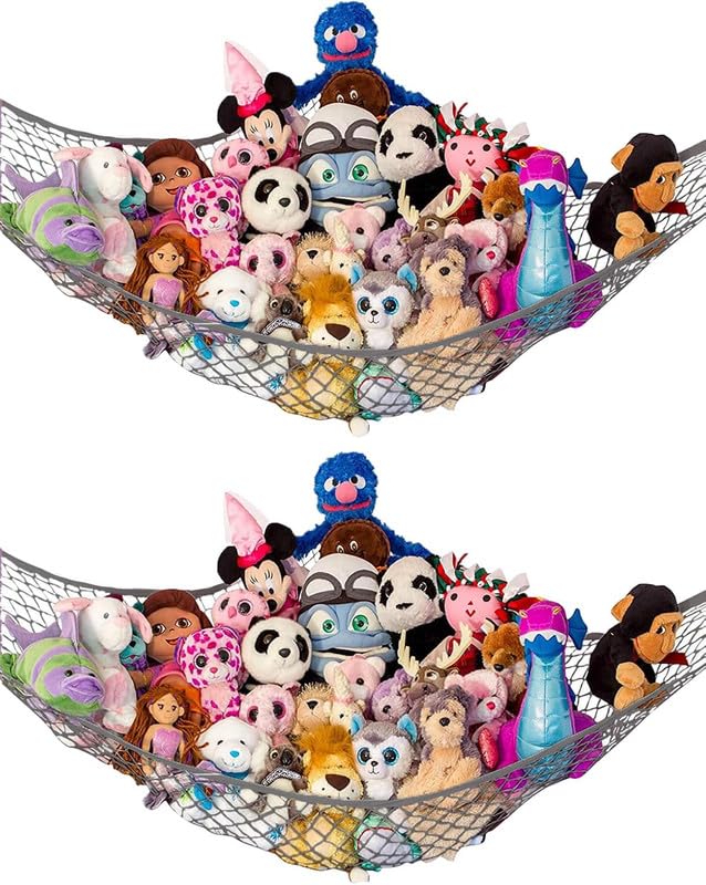 Stuffed Animal Hammock XL 2 Pack | Corner Stuffed Animal Storage &amp; Plushie Net | Extra Large Toy Hammock for Stuffed Animals | Easy Hang, Hardware Included | Gray Bedroom Decor | by Lilly's Love