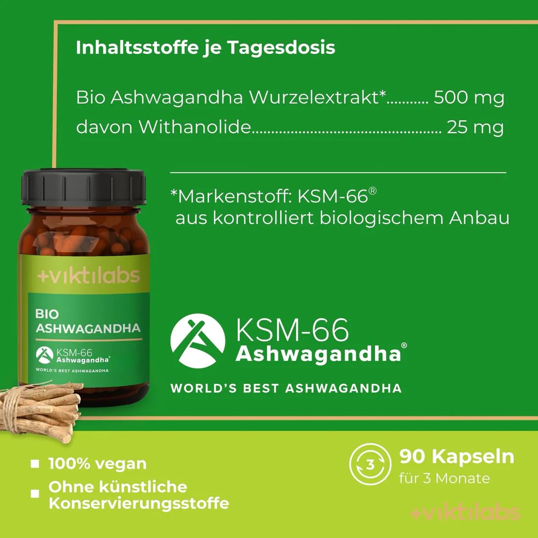 Bio Ashwagandha Kapseln - 500 mg Bio Ashwagandha Kapseln je Tagesdosis - Hochdosierter Vollspektrum-Wurzelextrakt mit Withanoliden - Traditionell gewonnen & vegetarisch (1er Pack)