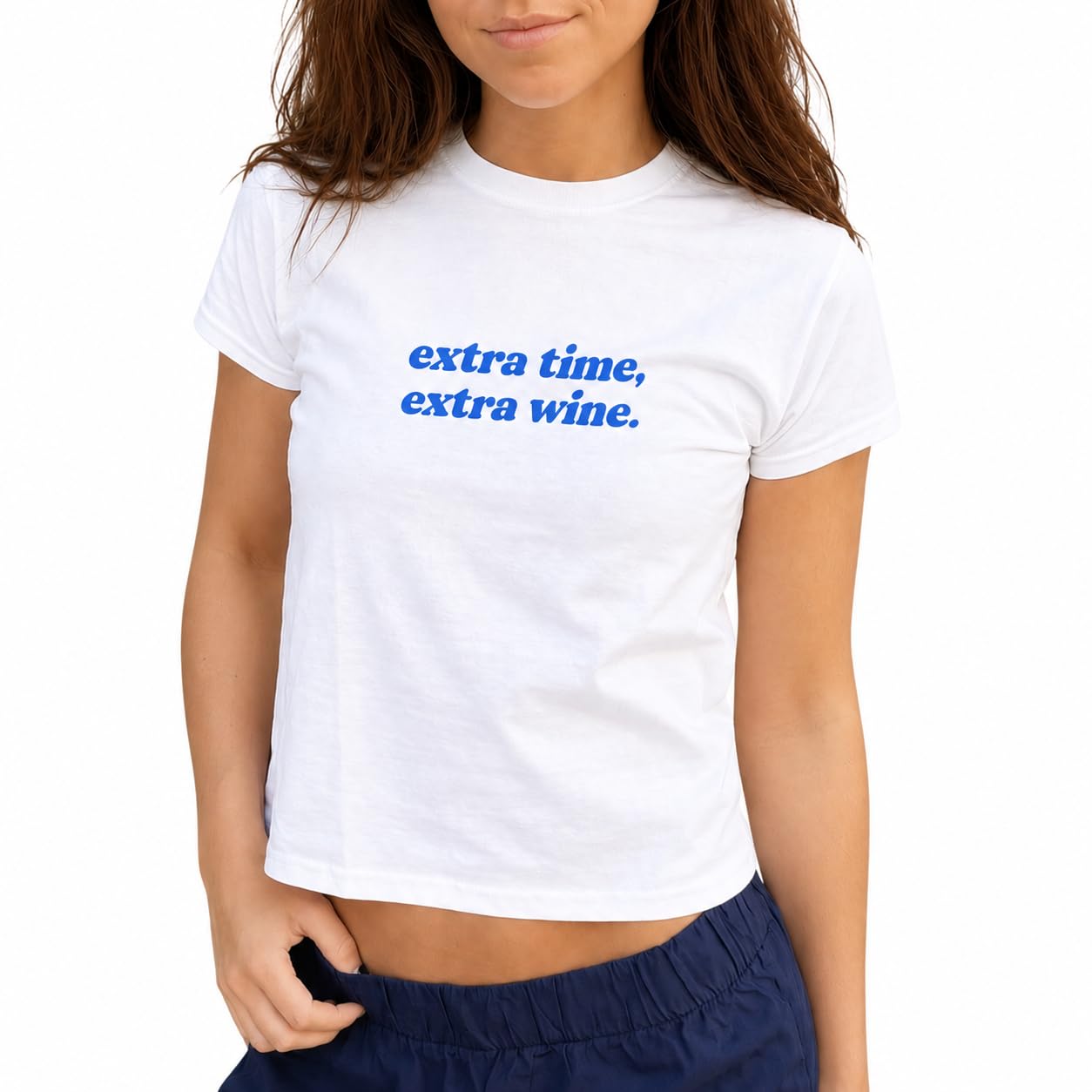 Sanfran Clothing Extra Time, Extra Wine Baby Tee T-Shirt Top World Football Shirt England Scotland Country Team 2026 Soccer Womens Flag Varsity Shirt White (Blue Text) - Medium