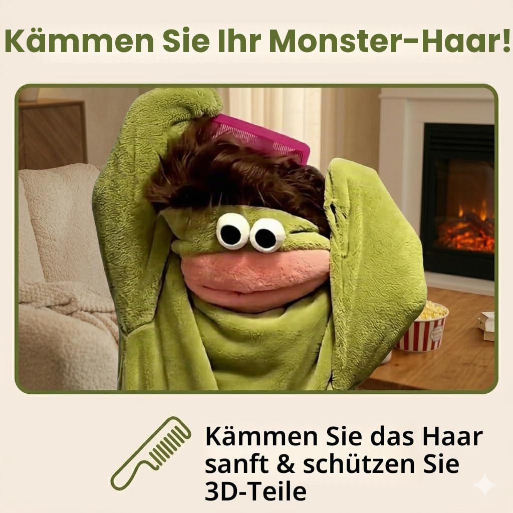 Virelia Lustiger grüner Monster-Einteiler mit großer Öffnung, Unisex, für Erwachsene, Teenager, ultraweich, Plüsch, mit Kapuze, einteiliger Schlafanzug mit Taschen, lässige Loungewear für Filmabend