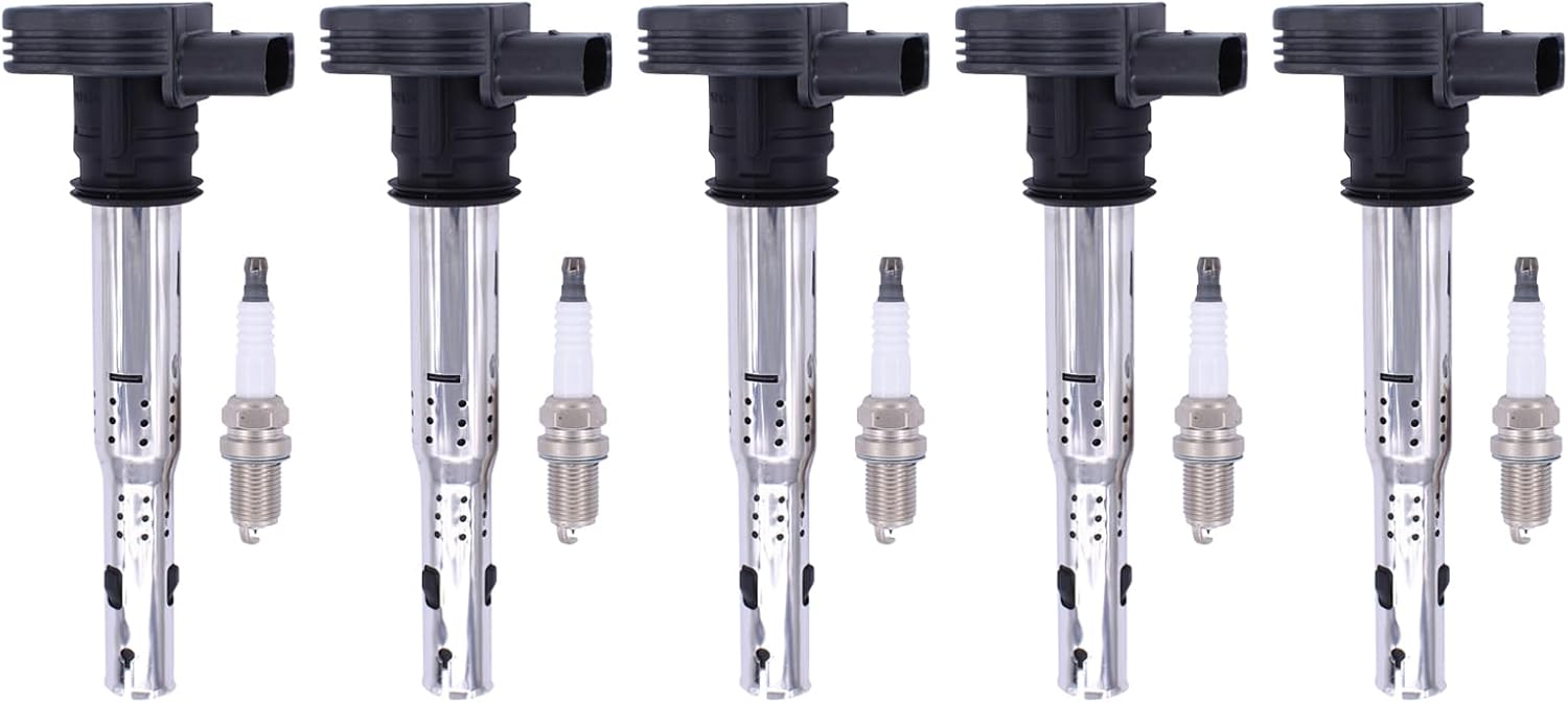 ApplianPar Ignition Coil and Spark Plug for VW Beetle for Tiguan Jetta Golf Eos Passat for Audi A3 A4 A5 A6 Q5 TT 2.5 2.0