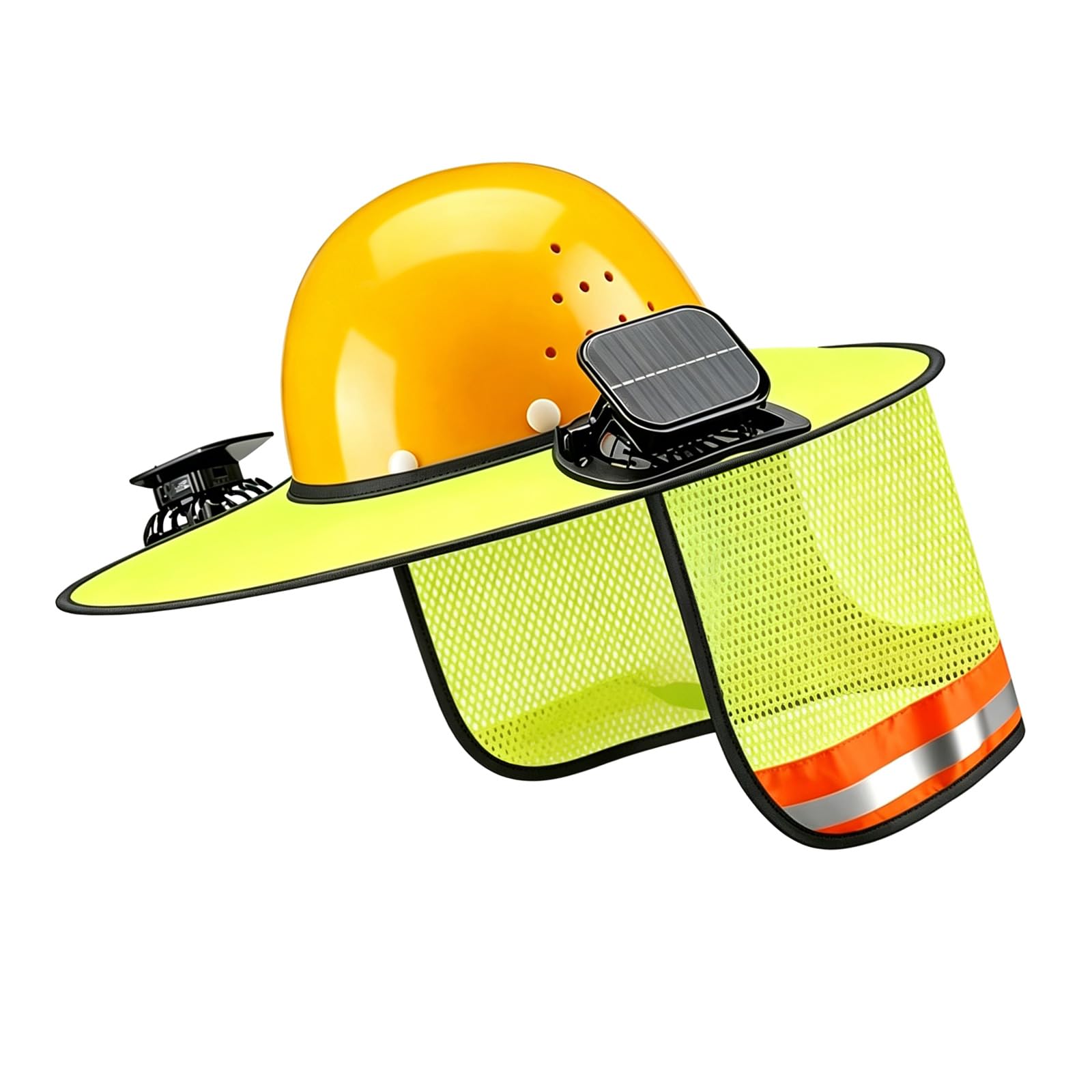 Helmet Cap Cover Hard Hat Sun Shade Full Brim Including 2 Fan and Reflective Strips for Worker Hard Hat Sun Visors Detachable Attachment