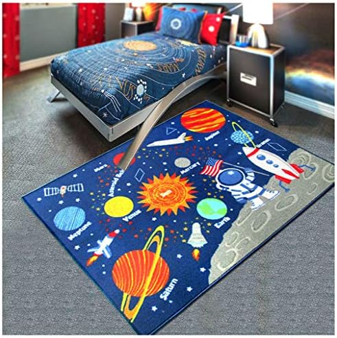 Outer Space Kids Play Area Rug, Solar System Carpet, Galaxy Planets Stars Play Mat Rug for Boys Girls, Home Decor, Educational Learning Game Area Rug Carpet, for Kids Bedroom Playroom