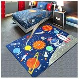 Outer Space Kids Play Area Rug, Solar System Carpet, Galaxy Planets Stars Play Mat Rug for Boys Girl