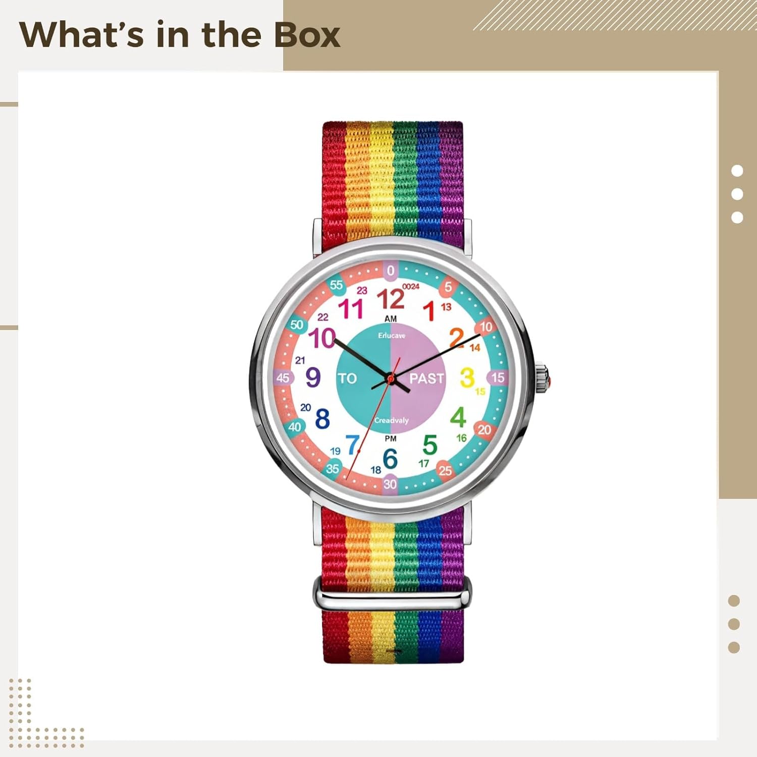 Rainbow Strap On Wrist Watch, Color-Coded Hour Numbers For Easy Reading Time