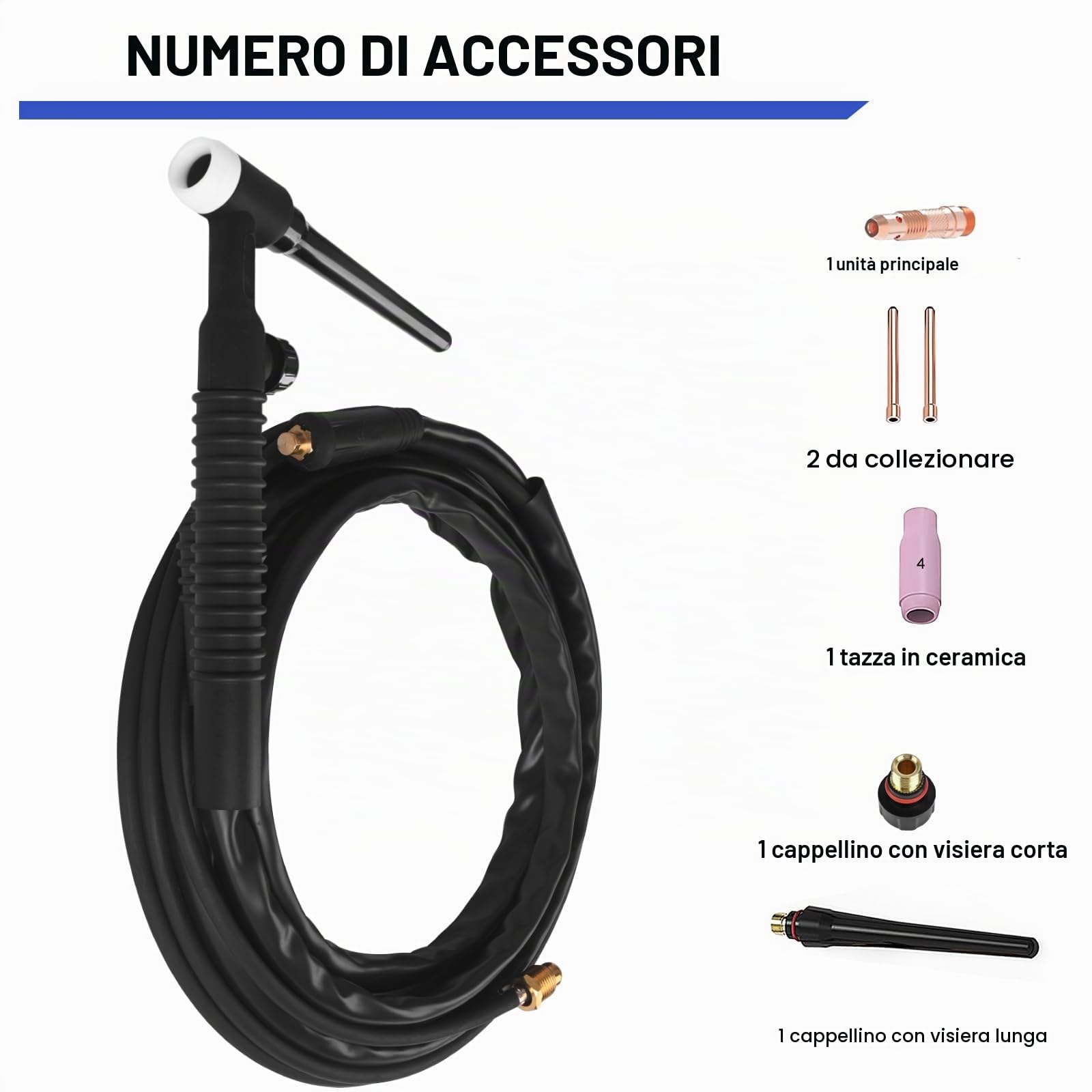 Reboot Torcia TIG WP-17FV – Cavo flessibile 4m, raffreddata ad aria, Argon, 150A per saldatura TIG Lift 10-25mm, per saldatrici Reboot