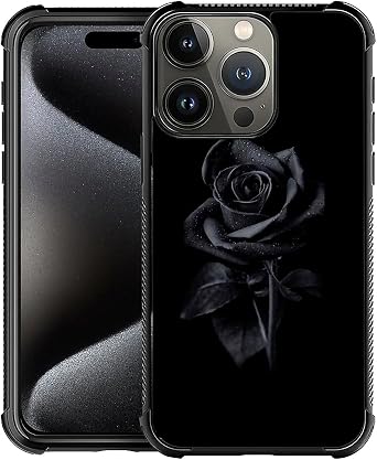 DJSOK Compatible with iPhone 16 Pro Max Case,Design Pattern Back Bumper Anti Scratch Reinforced Corners Soft TPU Caver,Cases for Men Women-Black Rose