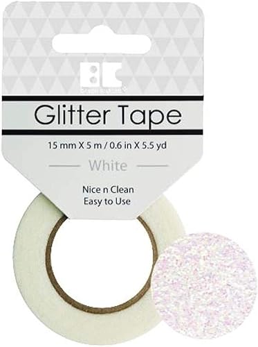 Best Creation - Cinta con purpurina, 0.591 in por 16.4 ft, color blanco