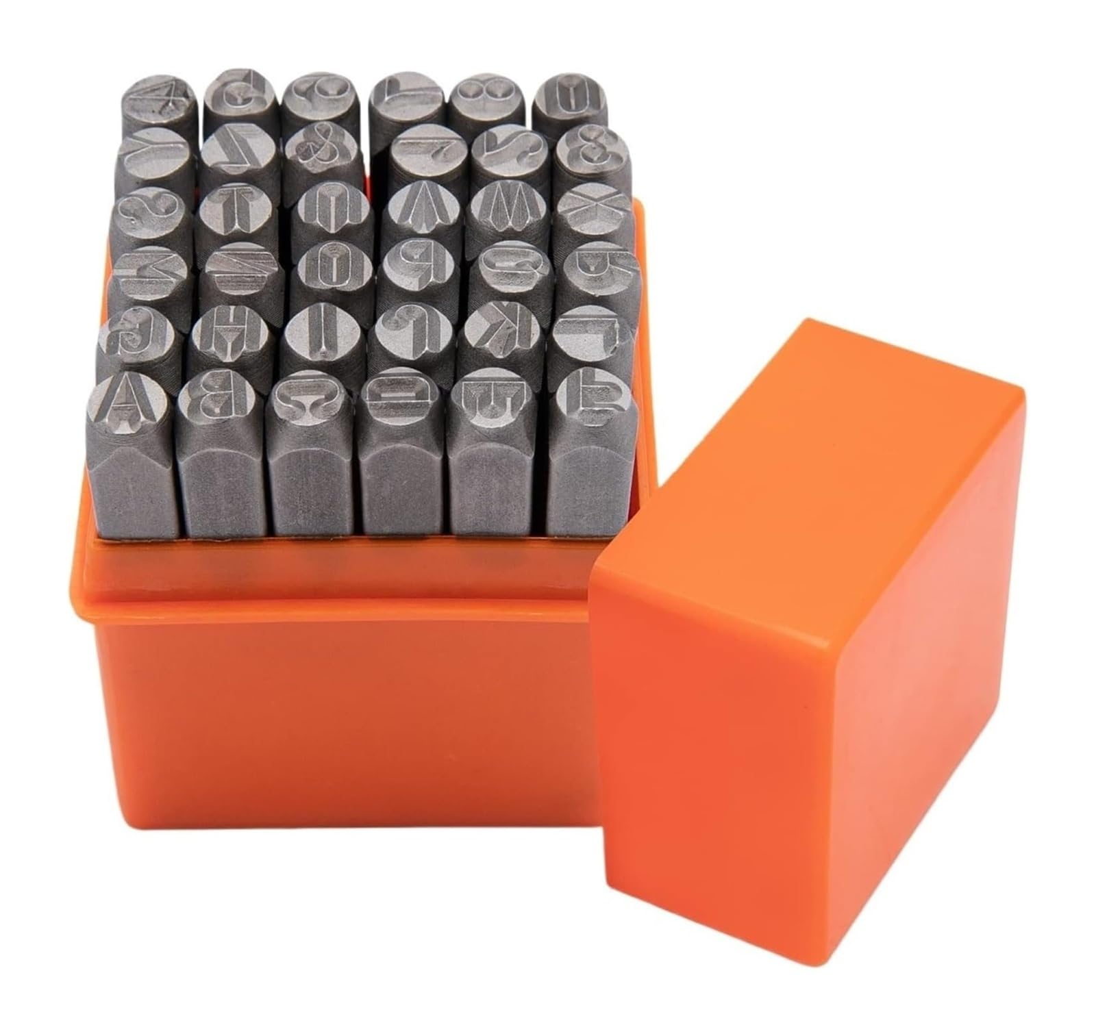 Juego de sellos con letras y números, Kit de estampado metal, 39 piezas, letra mayúscula, número, perforadora, martillo, bloque acero, 6/8/10 mm(6mm Set)