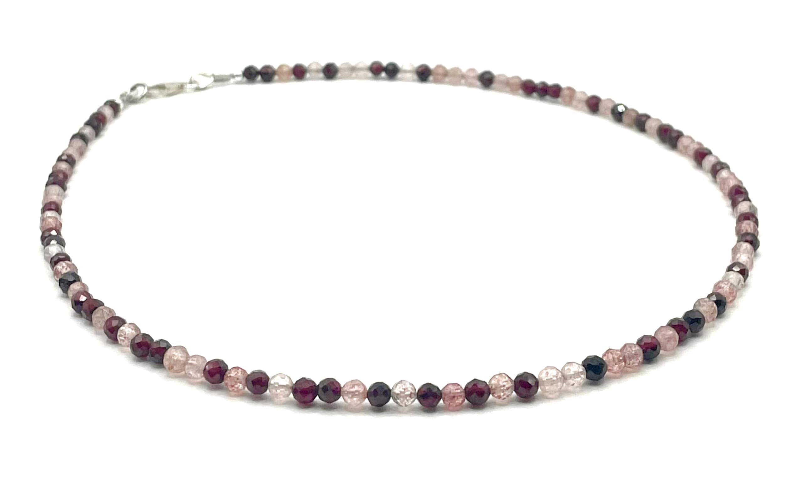 Rosenquarz Choker mit Ombre Farbverlauf, 925 Sterling Silber, Minimalistischer Schmuck, Weihnachtsgeschenk Made in Italy
