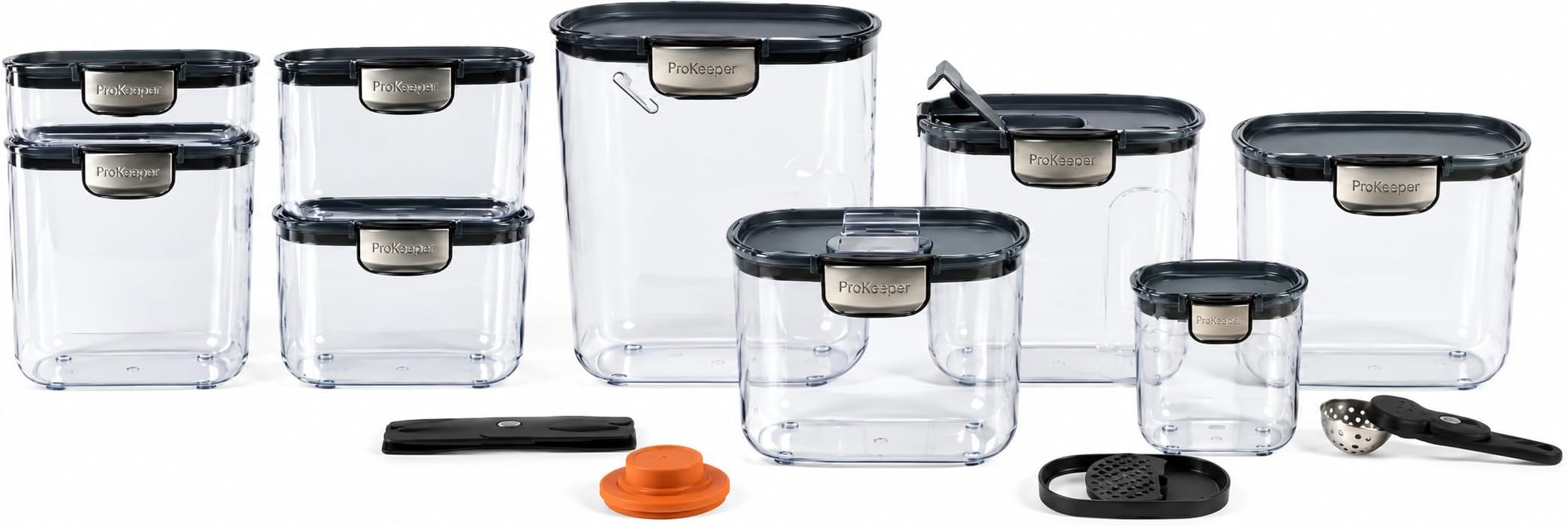 Airtight Food Storage Container Set – Clear Plastic Flour and Sugar Canister Set with Magnetic Accessories for Kitchen Organization (Grey, 13-Piece)