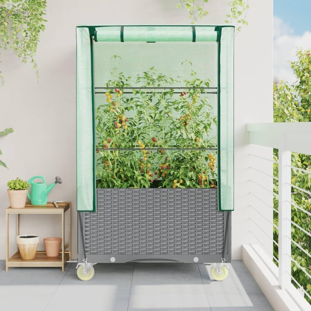 Rattan-Optik Hochbeet mit Aufsatz und Rollen 80x50x182 cm für Garten Balkon und Indoor Pflanzenpflege