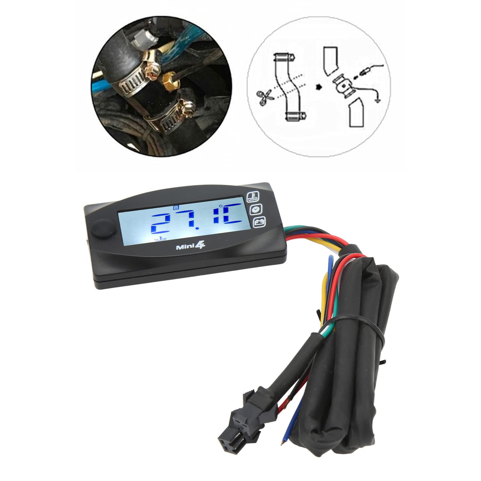 Termometro Digitale LCD, Misuratore di Tensione con Display Digitale Facile Installazione Impermeabile per Moto (14 * 1,5)