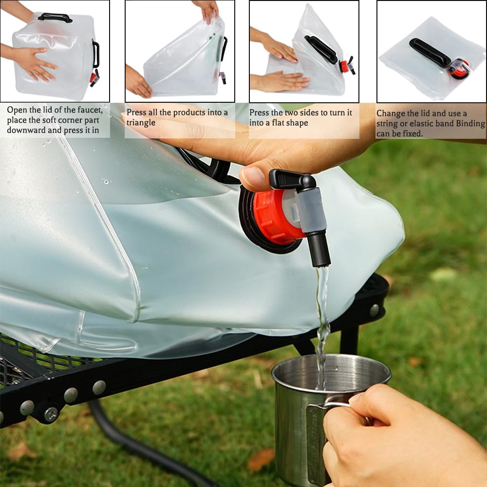 dellyy Bidon 20L, 2 Pièces Grande Capacité Bidon Pliant Eau avec Robinet, Reservoir Eau Pliable sans BPA, pour Camping Picnic(Noir)