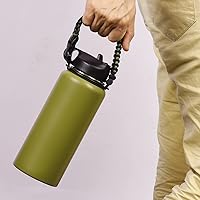 Vista 4 de Wongeto - Porta Mango de Cuerda Paracord con Correa de Hombro, Compatible con Botellas de Agua de Boca Ancha Hydro Flask
