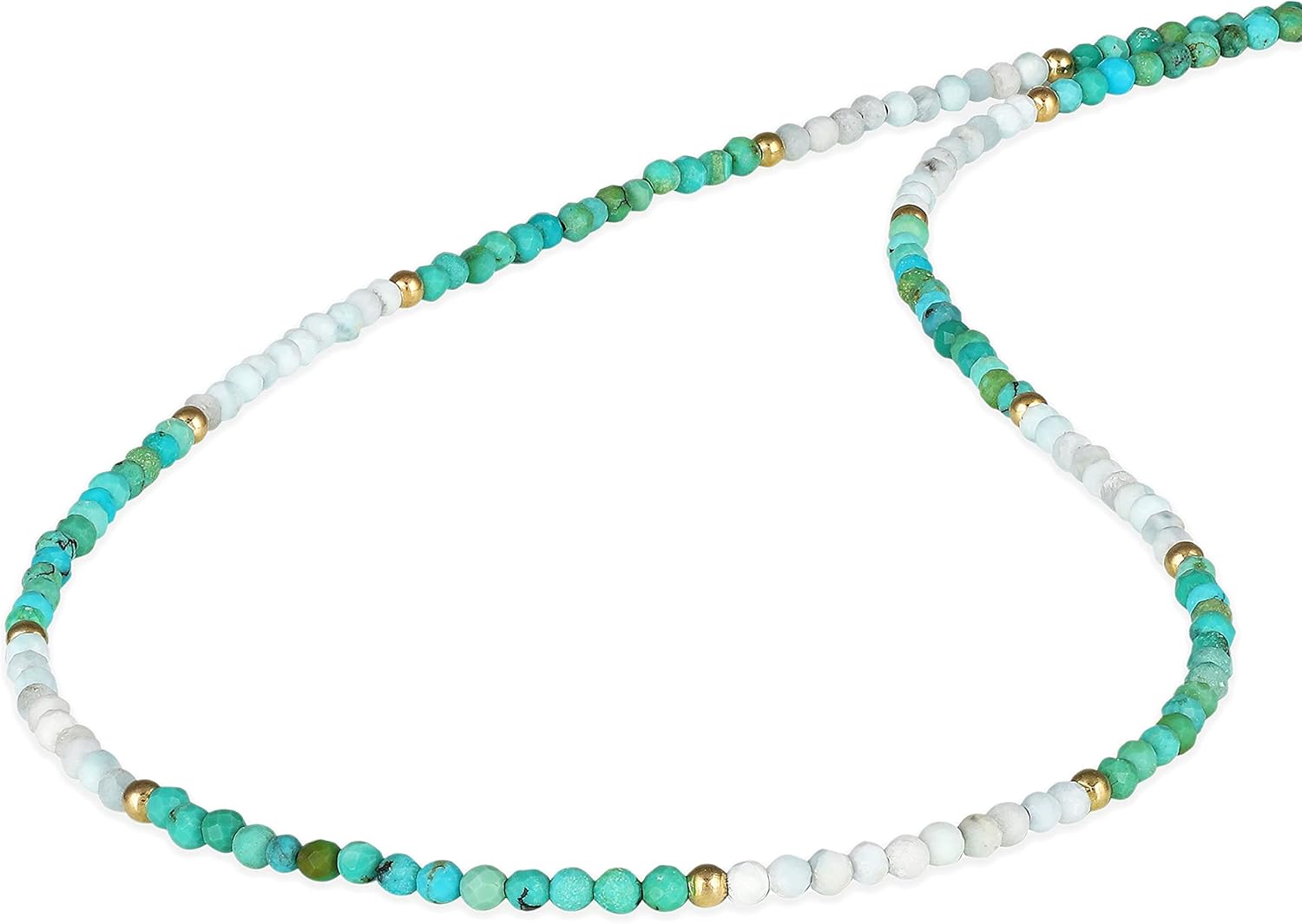 NirvanaIN - Elegant 2mm Multi Stone Round Faceted Gemstone Beads Necklace, 925 Silver With Yellow Gold Plating Lock For Women Birthdays, New Year eve (45cm)