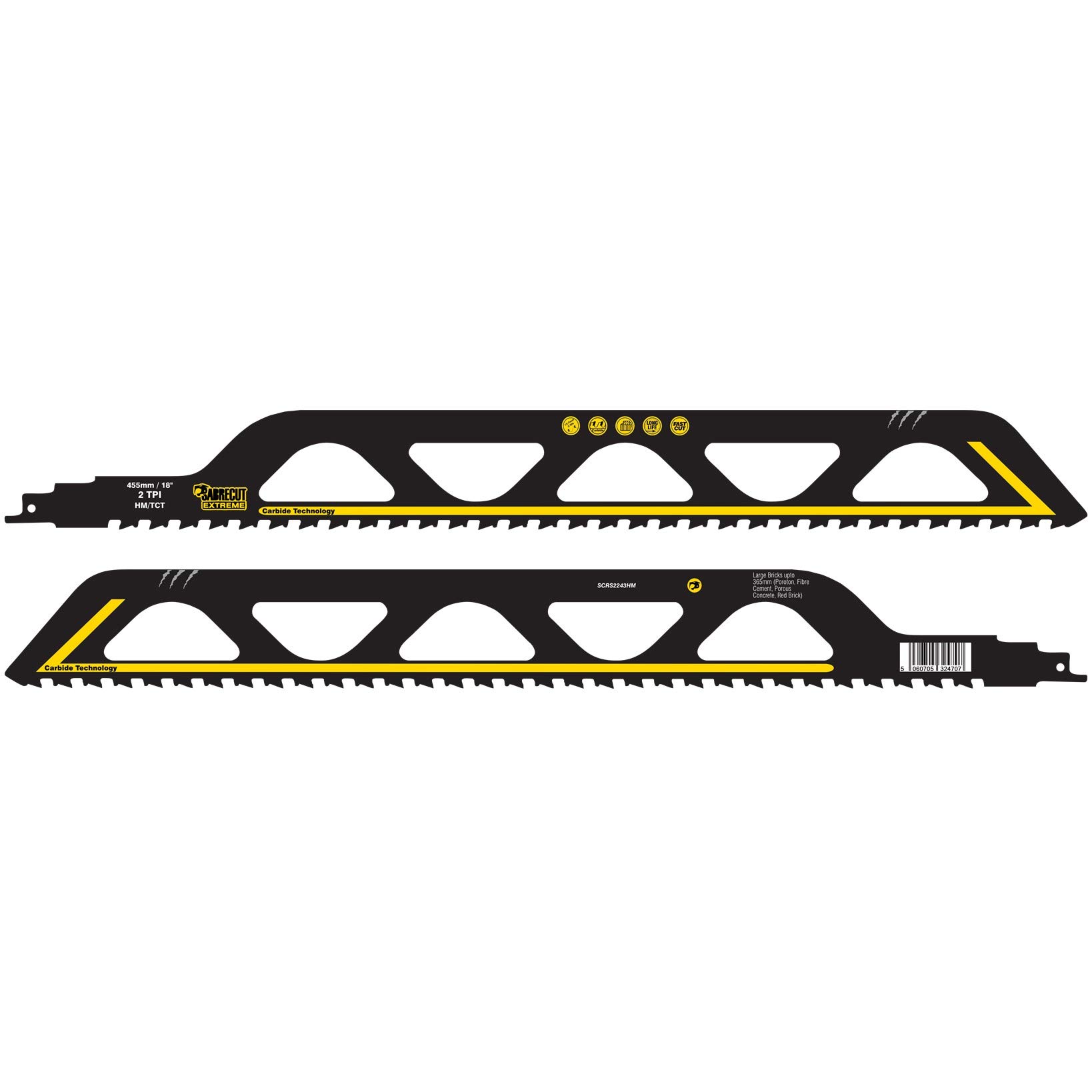 SabreCut 3pcs SCRS2243HM_3 455mm 2 TPI S2243HM Hojas sierra sable | Dientes de carburo de tungsteno ofrecen corte duradero en mampostería y materiales de obra