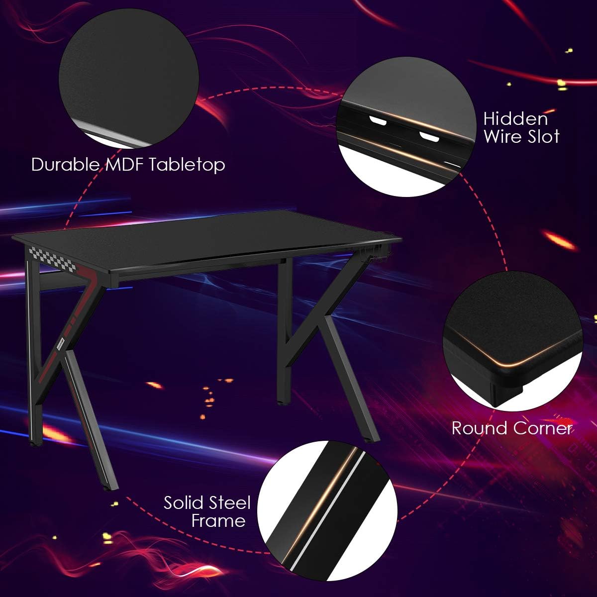 Tangkula Computer Desk Gaming Desk, Gamer Table with Cup Holder & Headphone Holder, Gamer Workstation Computer Table for Home & Office, Desk for Gaming, Black