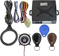 Vista 1 de BANVIE Kit de encendido RFID para coche, sistema de botón de arranque de motor sin llave con llave de cuero, protección de arranque de doble capa