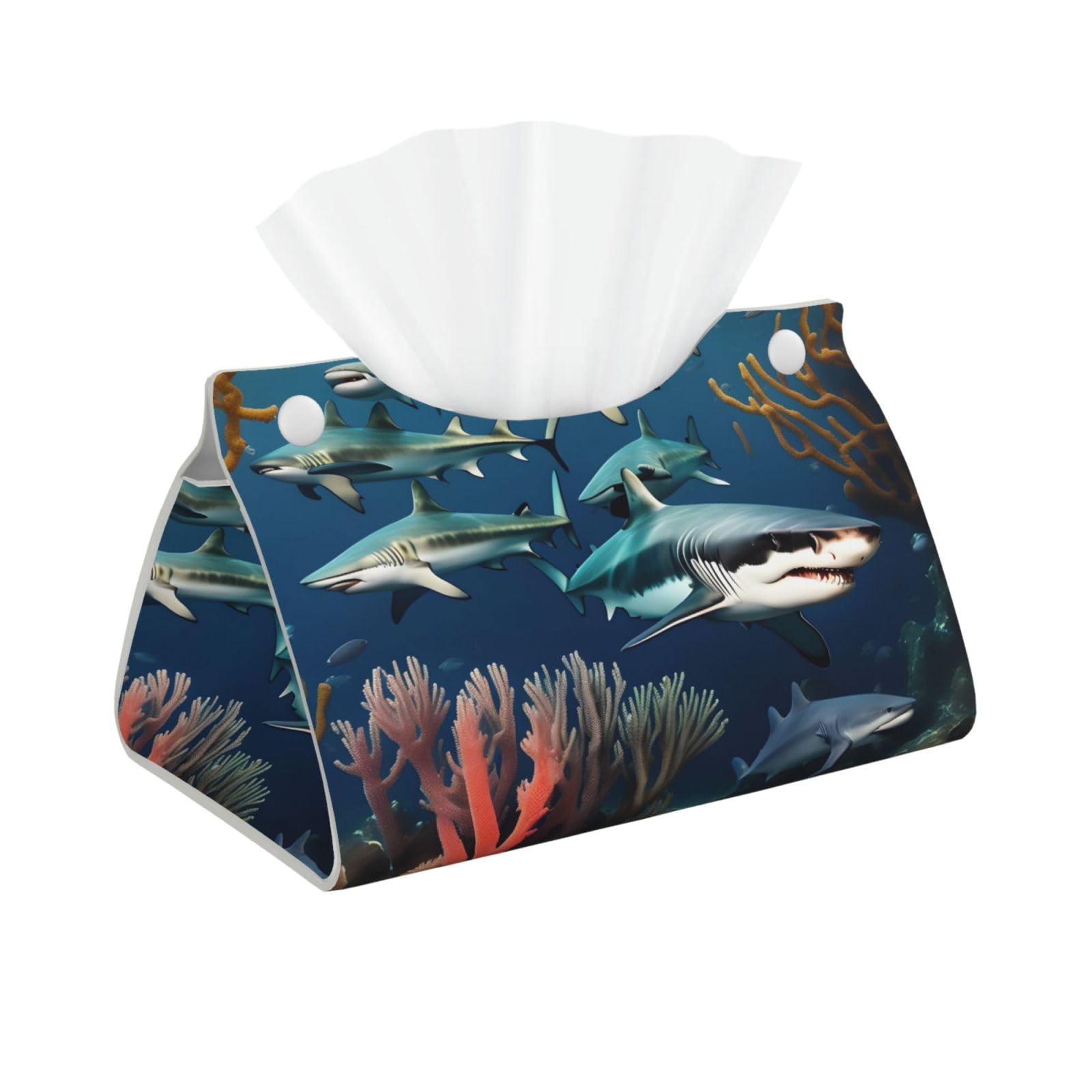 Sharks under the sea Rectangular Leather Tissue Box Cover, Folding Facial Tissue Holder Dispenser for Car
