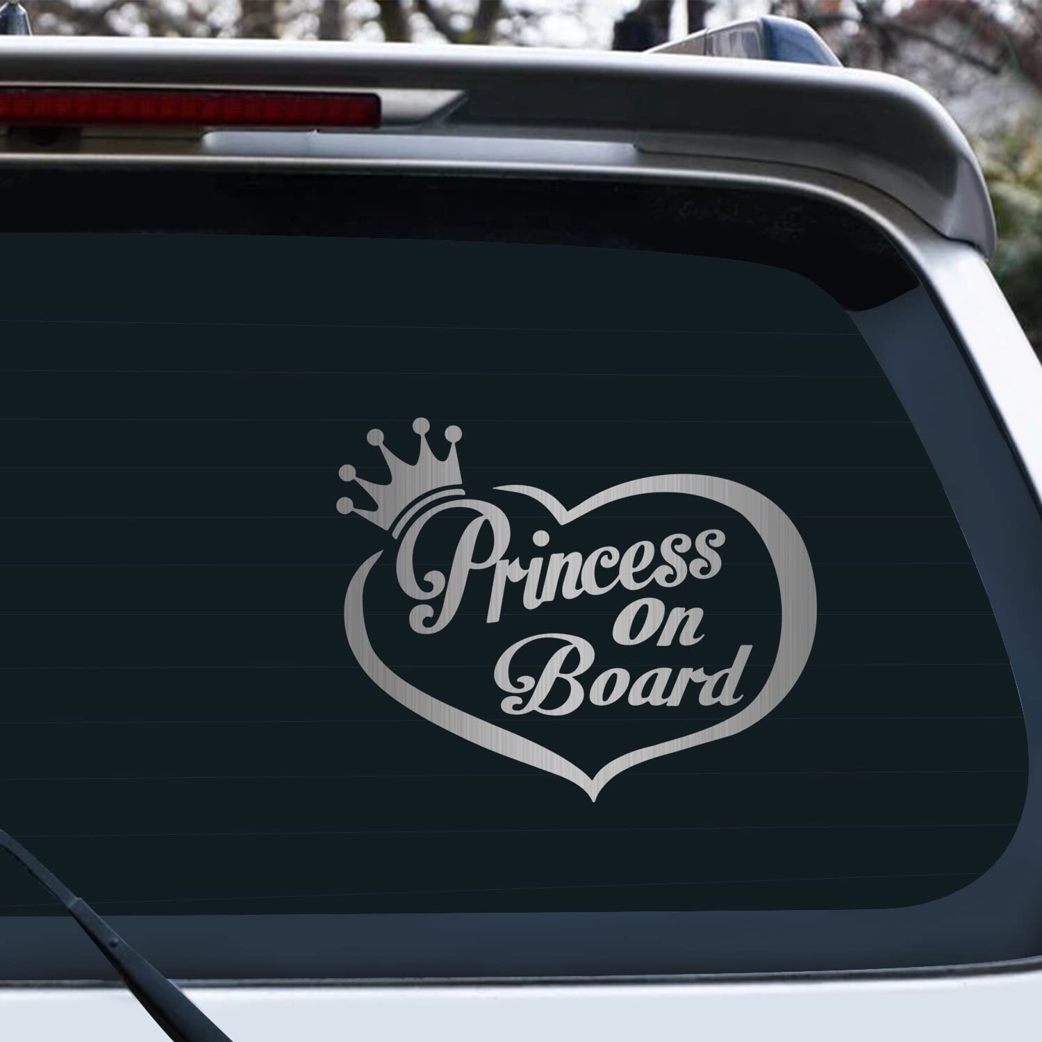 Vesvory 2pcs Princess On Board Sticker for Cars Baby On Board Warning Princess On Board Car Sign Baby On Board Sticker Kid Safety Sign for Car Window Bumper Stickers (Brushed Silver) — image 1
