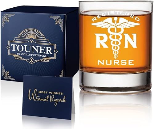 TOUNER Vasos de whisky RN, vaso de whisky de enfermera registrado, regalos para estudiantes de enfermería, regalos para médicos, regalo de