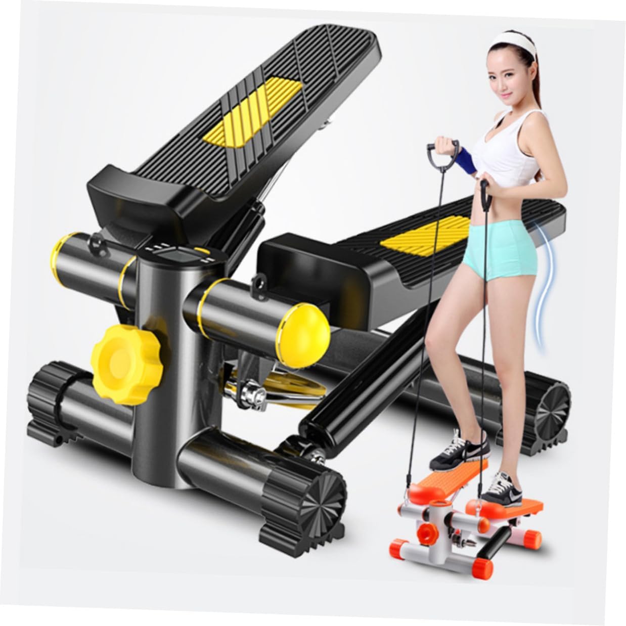 STOBAZA Professional Fitness Stepper with Resistance Bands and Non-Slip Pedals Compact Home Exercise Equipment for Arm and Leg Toning Quiet Stair Stepper for Office and Living Workouts