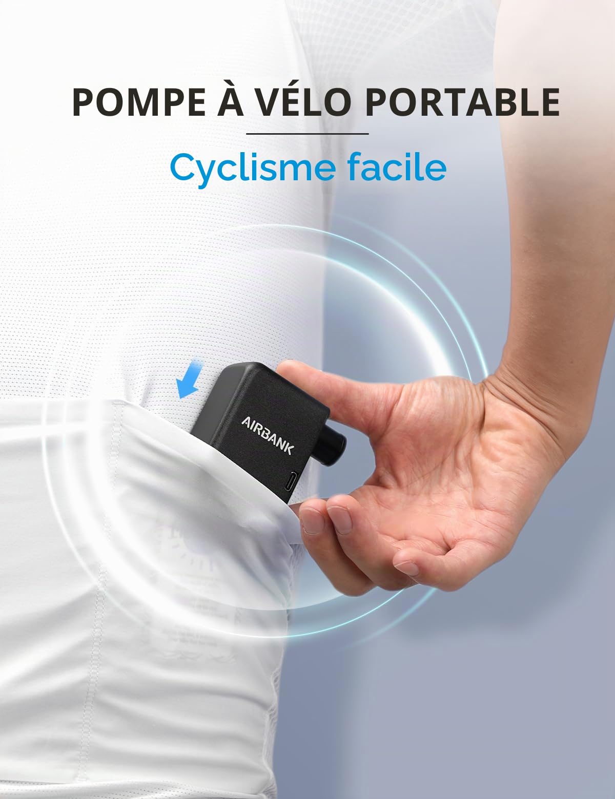 AIRBANK Pompe à air de Pocket pour vélo électrique Mini compresseur de Batterie 97 g 100 psi Petite Pompe à vélo pour Tous Les vélos