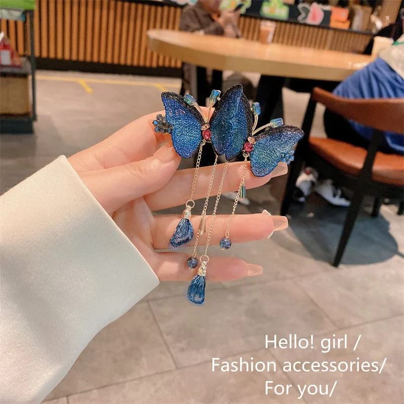 Miniatura 4 de Horquilla de pelo con borla de diamantes de imitación de mariposa temperamental, horquilla exquisita de fantasía, accesorios brillantes, chino,