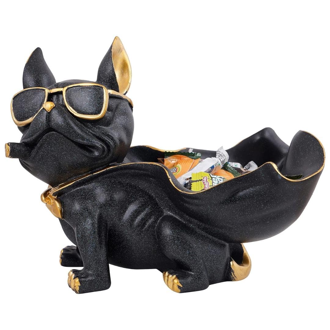 Shugie Craft Cool Dog Bulldog Showpiece - Resin Storage Holder for Home Decor, Kitchen, Bedroom, Office, Table Decoration & Gift Item (7.5 inch, Black)