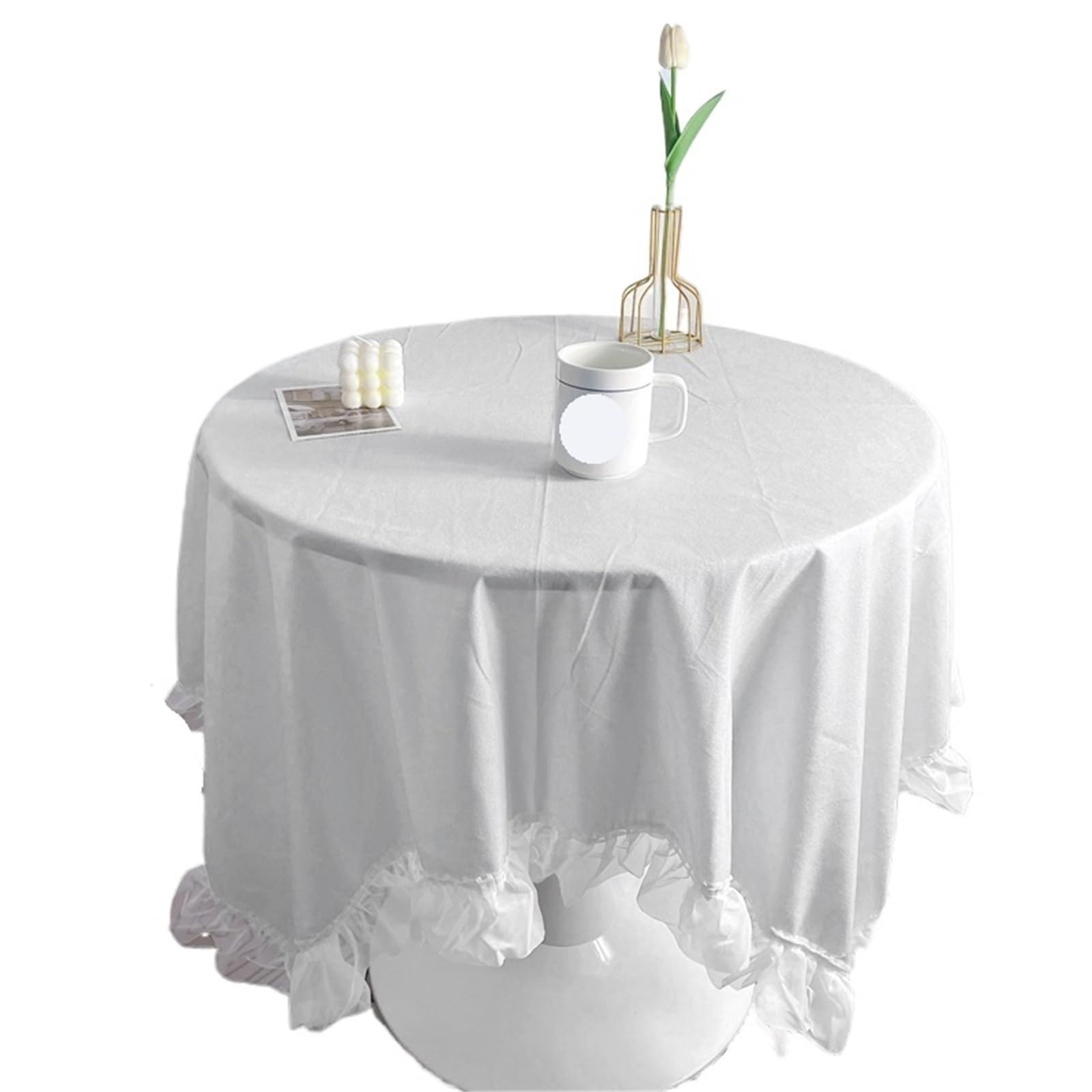 ZNTIHZ Solid Color Tablecloth Ruffle-like Lace Bedside Table Cover For Kitchen Wedding Dining Desktop Decor For Furniture Dresser(White,90x150cm)