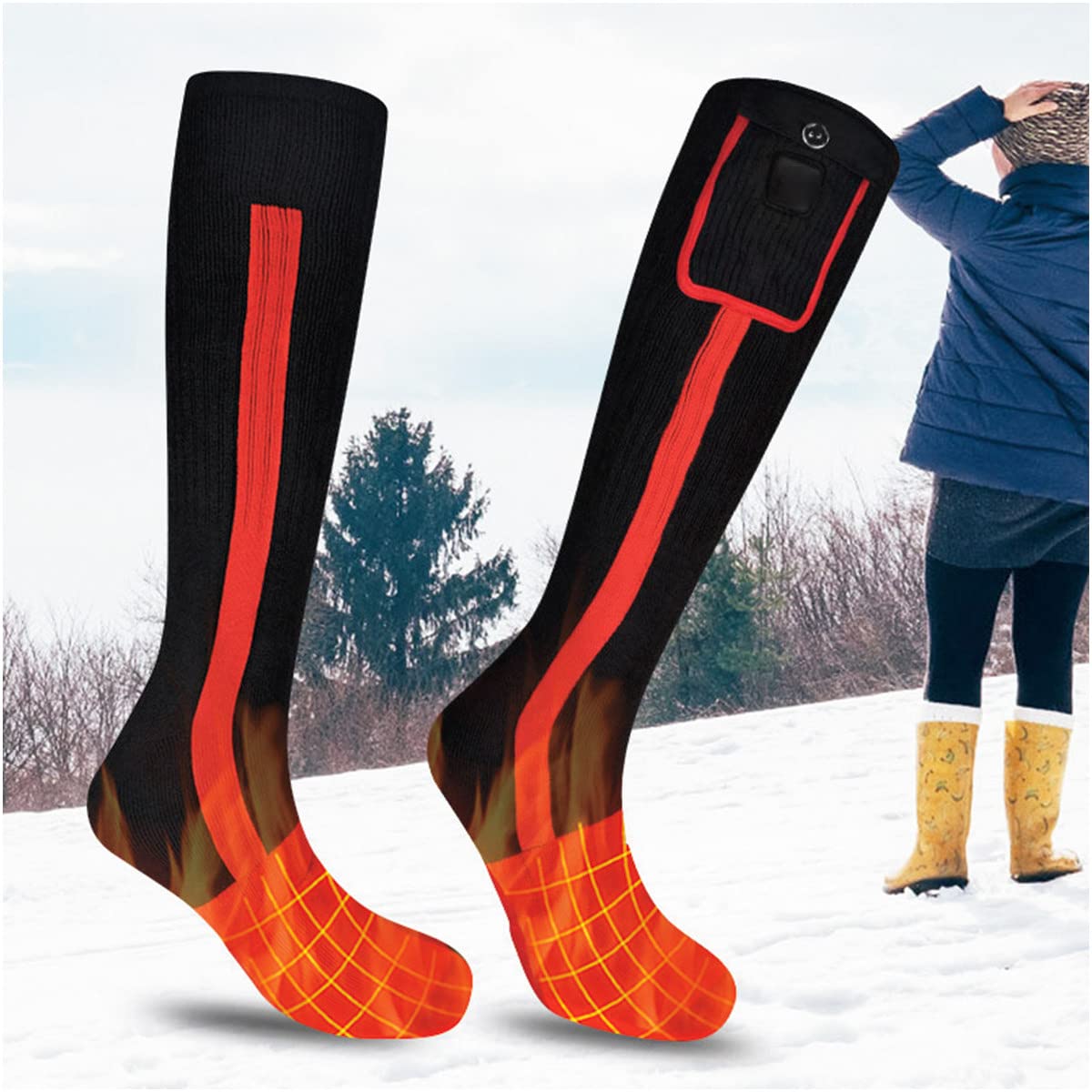 Chaussettes chauffantes, Chaussettes chauffantes électriques Rechargeables pour Hommes Femmes Chauffe-Pieds pour Noël/équitation/Camping/randonnée/pêche/Ski en Hiver Froid Chaussettes Thermiques cha