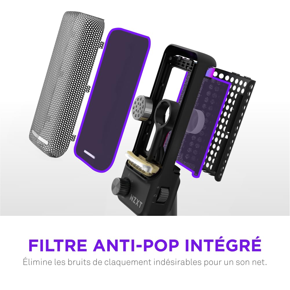 NZXT Capsule Elite : Microphone à condensateur USB Haut de Gamme pour Les Jeux, Le Streaming, Les podcasts et l'enregistrement – Son de qualité Studio – Design Multipositions – Logiciel DTS – Noir