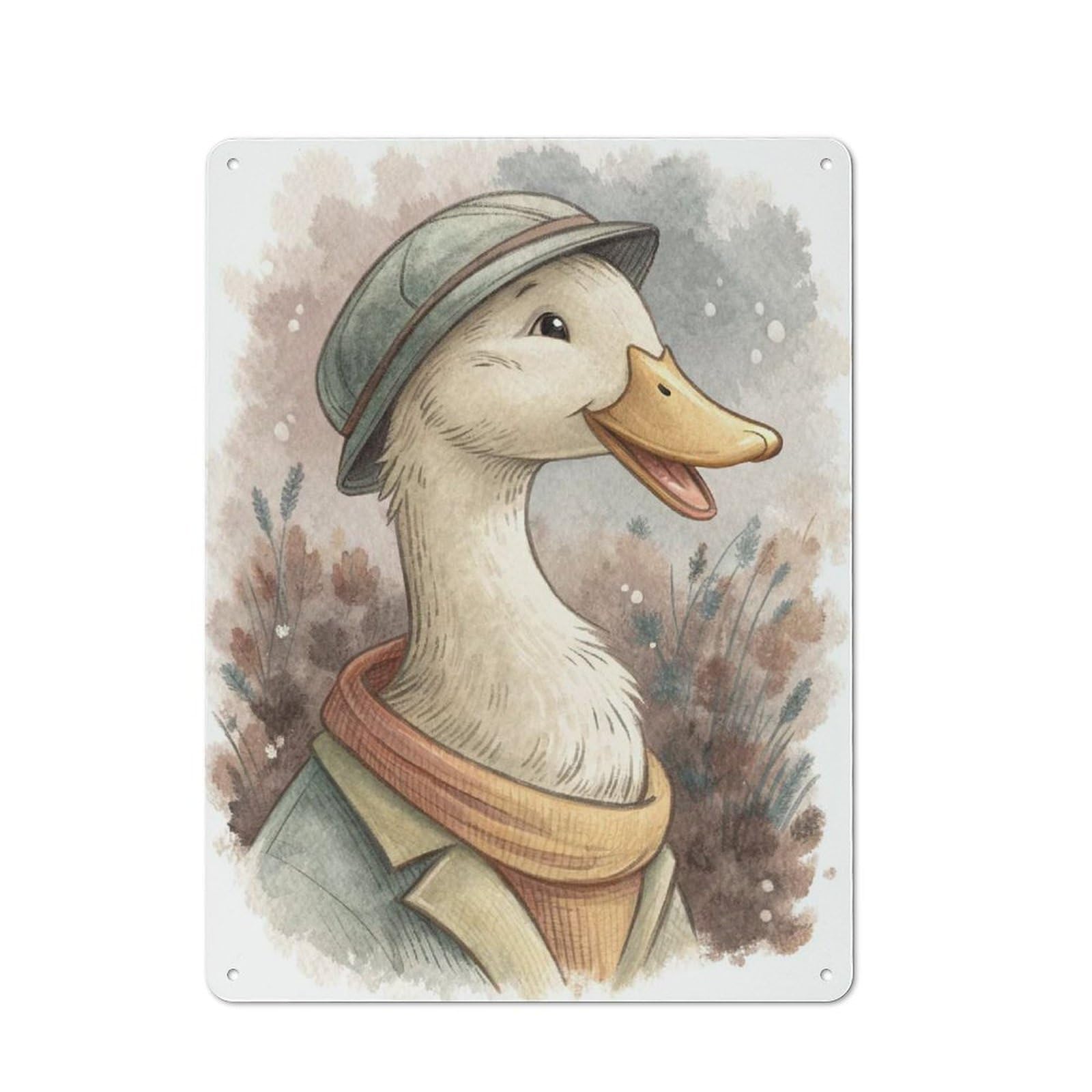 Junmoney Style-1 Tin Wall Plaque 40X30cm With Anthropomorphic Duck In Autumn Attire For Hobby Room Or Studio, For Kitchen, Dining Room And Home Bar Wall Decor