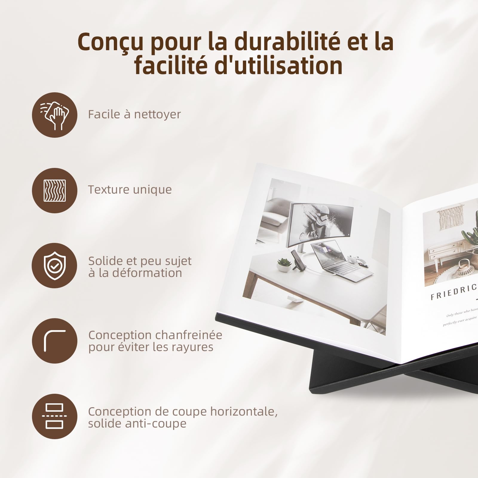 Puersi Support Livre Ouvert, Grand Porte Livre en Bois, Presentoir Livre de Table Basse, Porte Coran, Chevalet en Bois pour Magazines, Livres de Cuisine, Bible, Coran - Noir