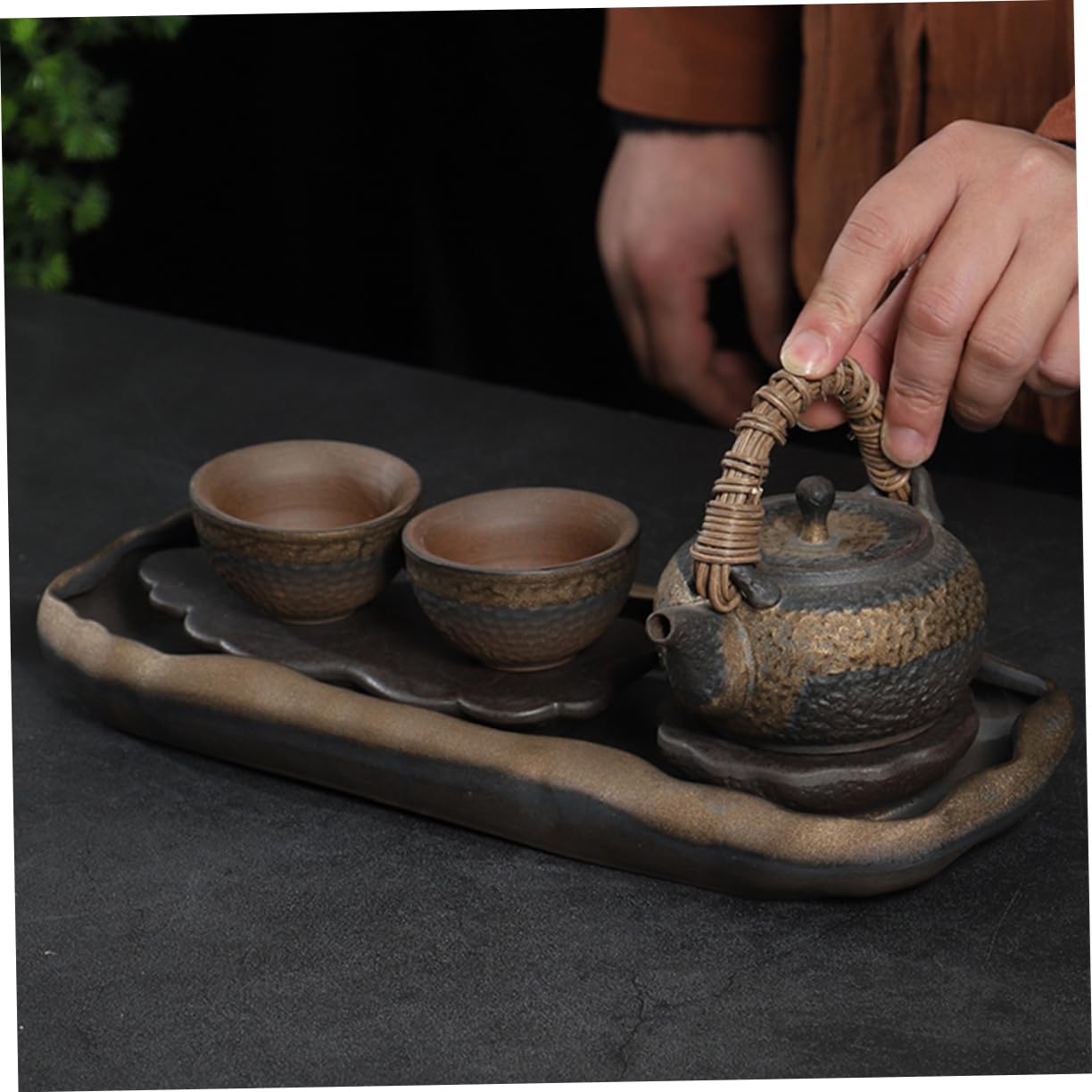 PRETYZOOM Japanisches Keramik Teetablett Ablaufendes Wasser mit Lotusform Leicht zu Reinigen für Kung Fu Teeset und Teezeremonie zu Hause