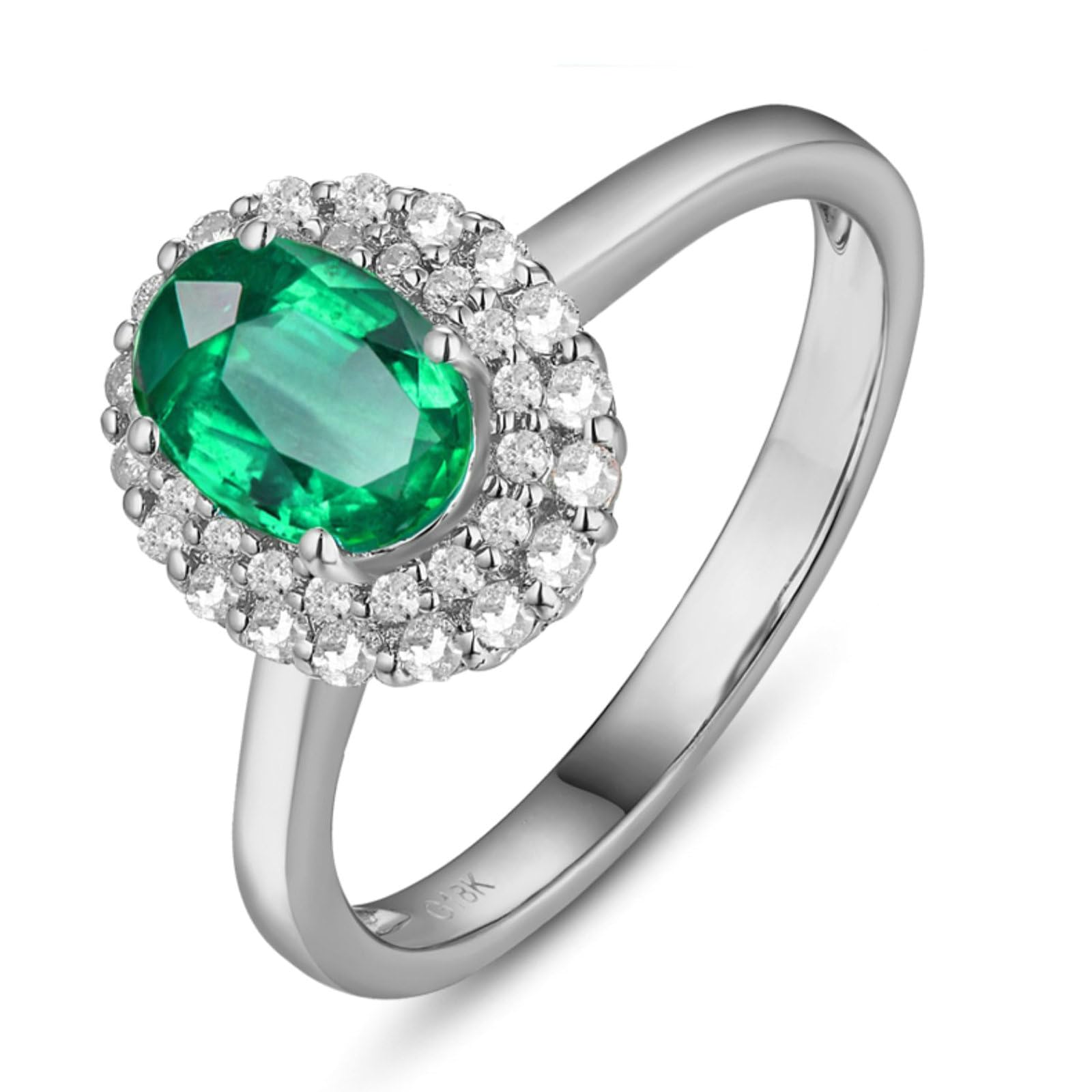 Anillo de compromiso de platino para mujer, anillos de boda de aniversario para ella con esmeralda ovalada de 1 ct y moissanita de 0,25 quilates, tamaño H 1/2-V 1/2