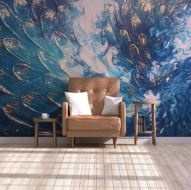 Papier peint 3D bleu art mural pour créer un salon cocooning - 2
