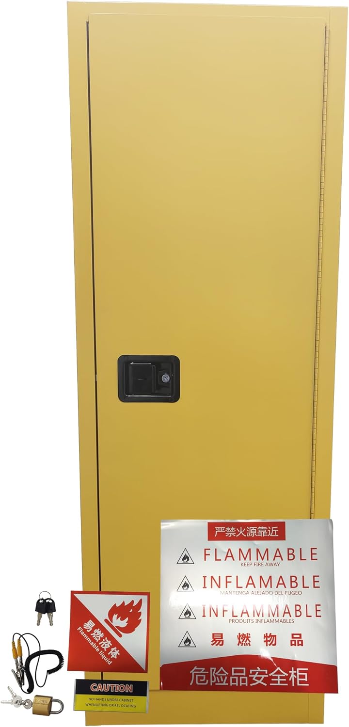 Flammable Storage Cabinet 78 Gallon Fireproof Reagent Safety Storage Welded Cabinet Cold-Rolled Steel Flammable Liquid Cabinet Adjustable Shelf Fuel Storage Cabinet Single Door with Lock