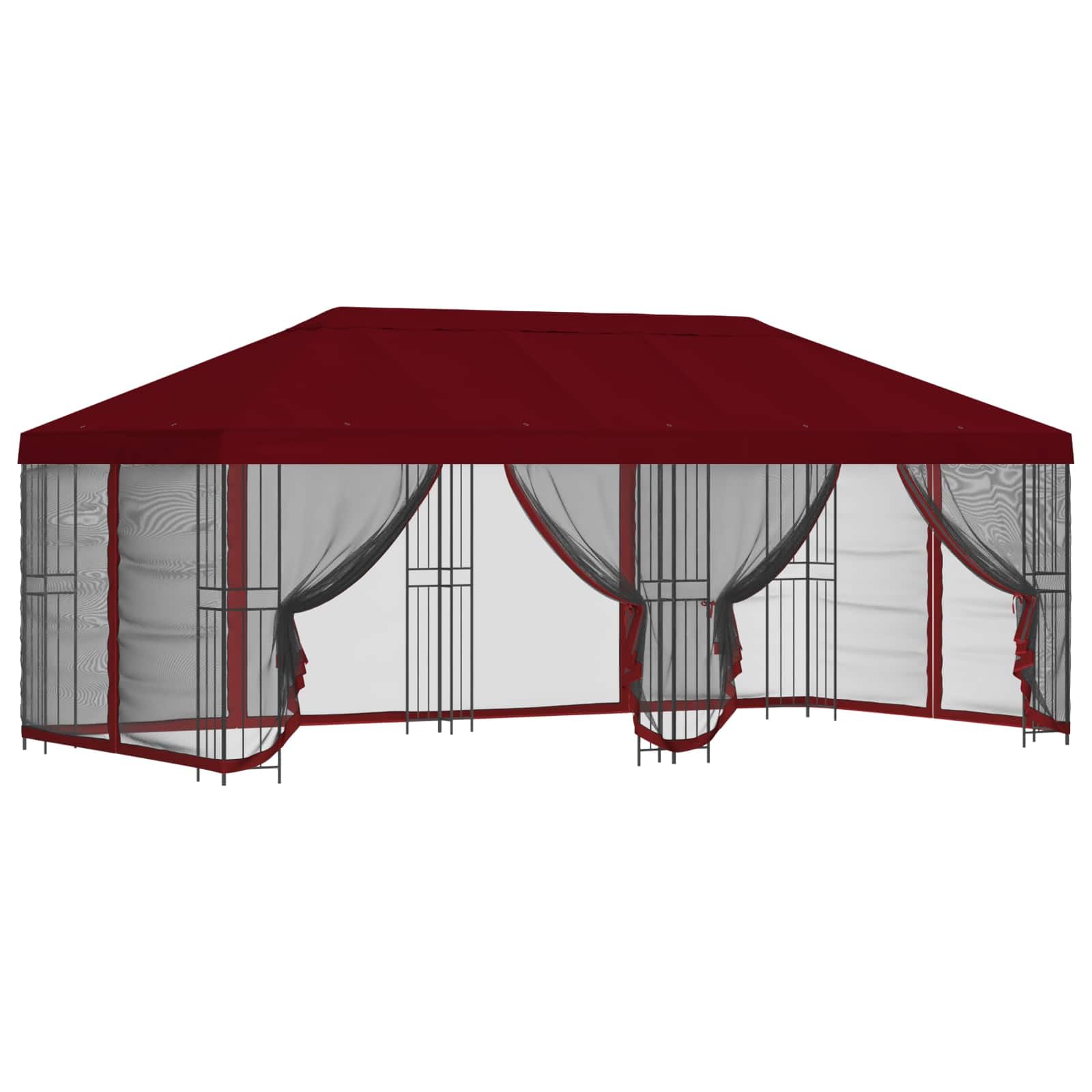 Pawilon ogrodowy zestaw z 2 pawilonami, 6 x 3 m bordowy czerwony, zadaszenie 600,5 x 300,5 cm, 14 ścian bocznych z siatki z zapięciem na rzepy, poliester i stal, wodoodporny