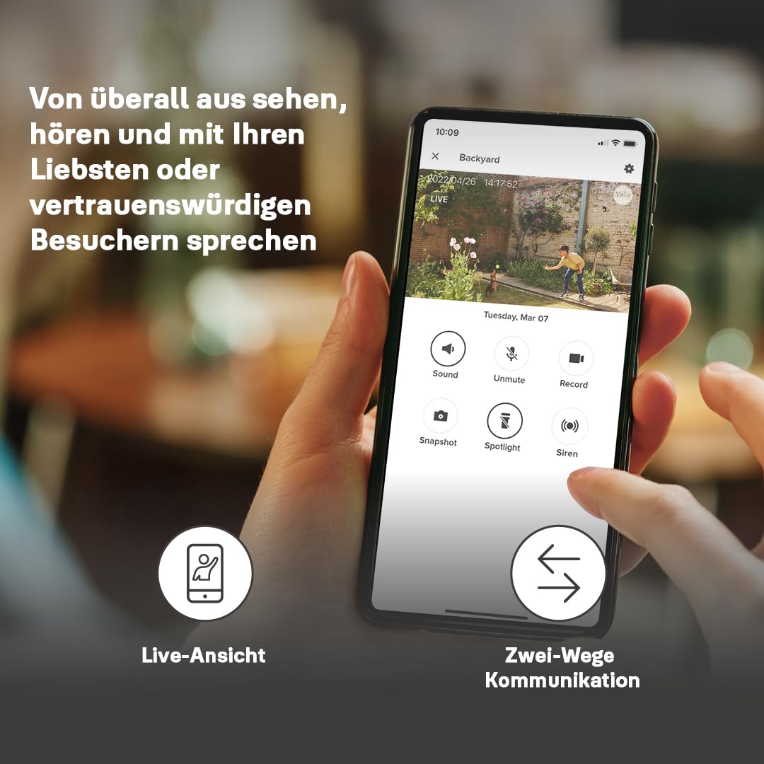 Yale - Smart Außenkamera - Full HD Live Ansicht & Zwei-Wege-Audio - Bewegungsaufzeichnungen - Anpassbare Zonen & Zeitplanung - Nachtsicht - Scheinwerfer - Echtzeit-Benachrichtigungen Home App