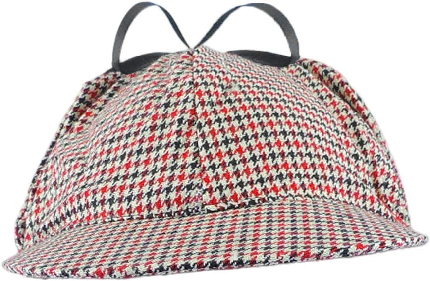 NOVELTY GIANT WWW.NOVELTYGIANT.COM Red and Black Hounds-Tooth Deerstalker Detective Hat with Costume Pipe & Magnifying glass