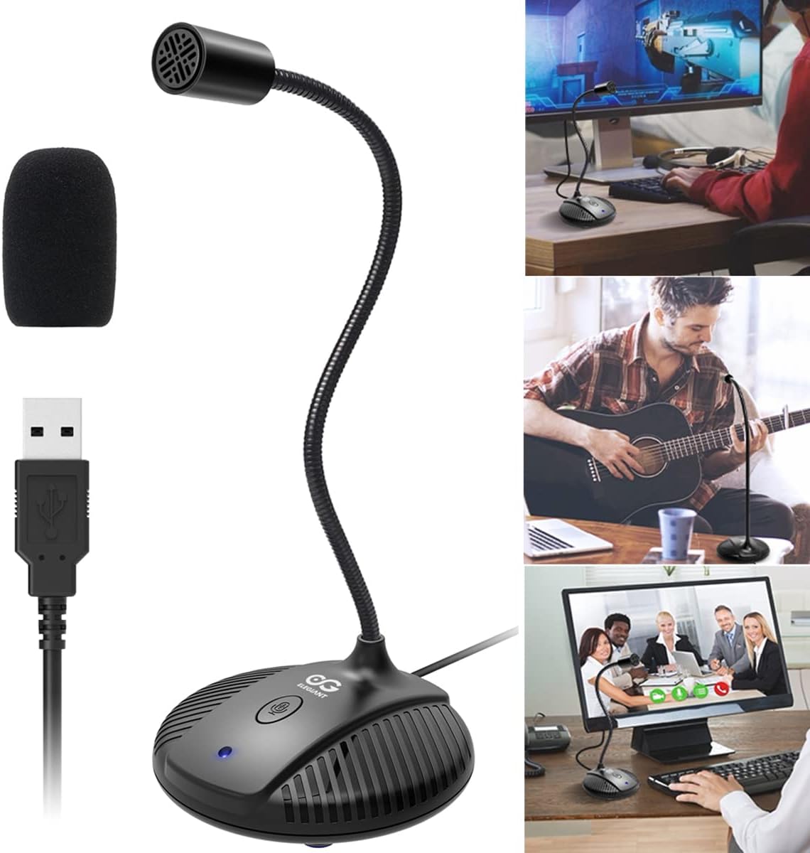 Desktop USB microphone with mute button, plug and play, can adjust the direction arbitrarily. Compatible with MAC/Windows, suitable for recording, work meeting, gaming, laptop, computer : Electronics