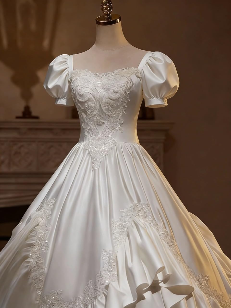 Mouccy Satin Victorian Dress for Women 2026 Gothic A-line Lace Wedding Dresses 18 Century Short Sleeve Vintage Ball Gown