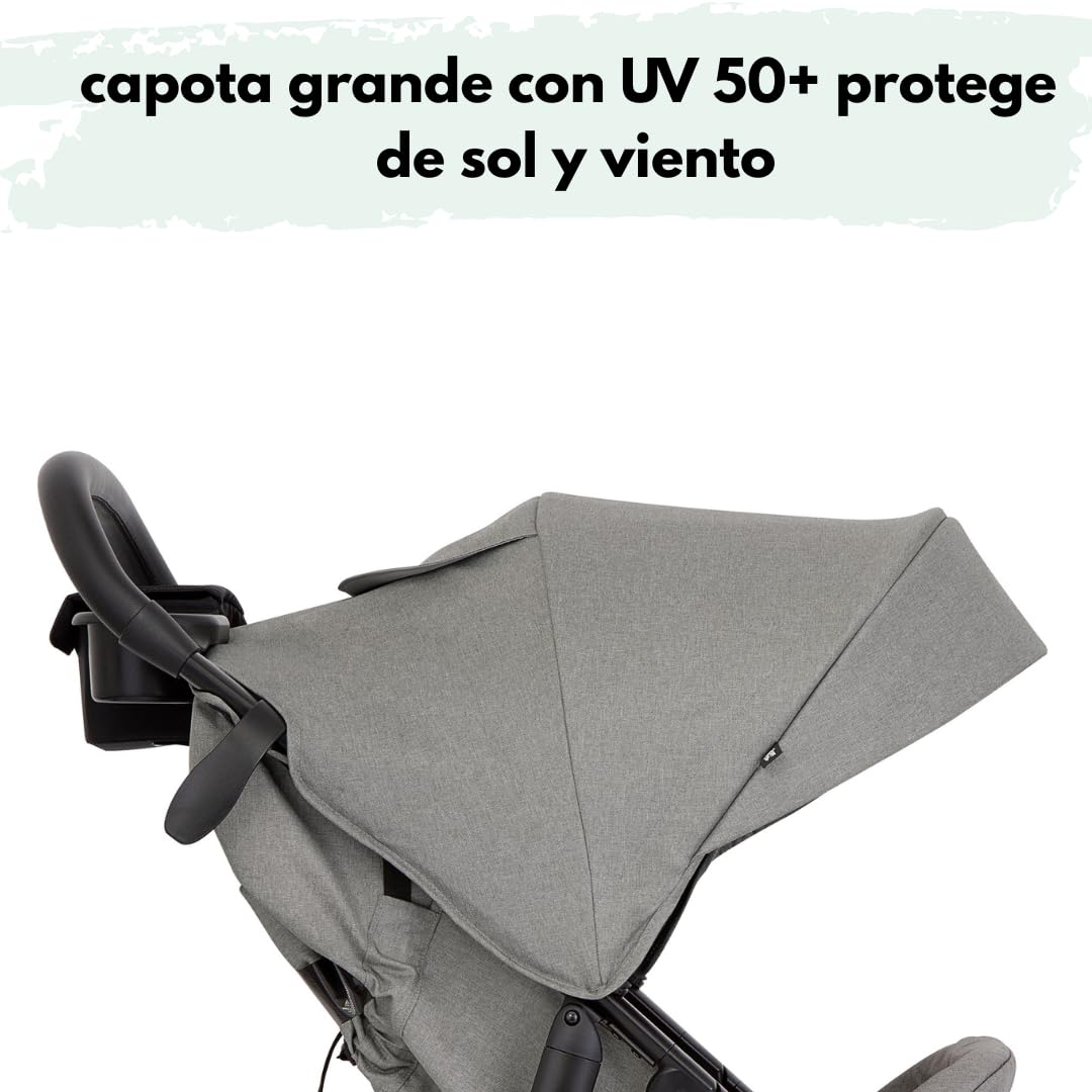 Graco EezeFold DLX Buggy Carrito Bebé Ligero de Viaje | Silla de Paseo con Plegado a una Mano - Suspensión en 4 Ruedas - Reclinado Total y Cesta Grande - Gris Lunar